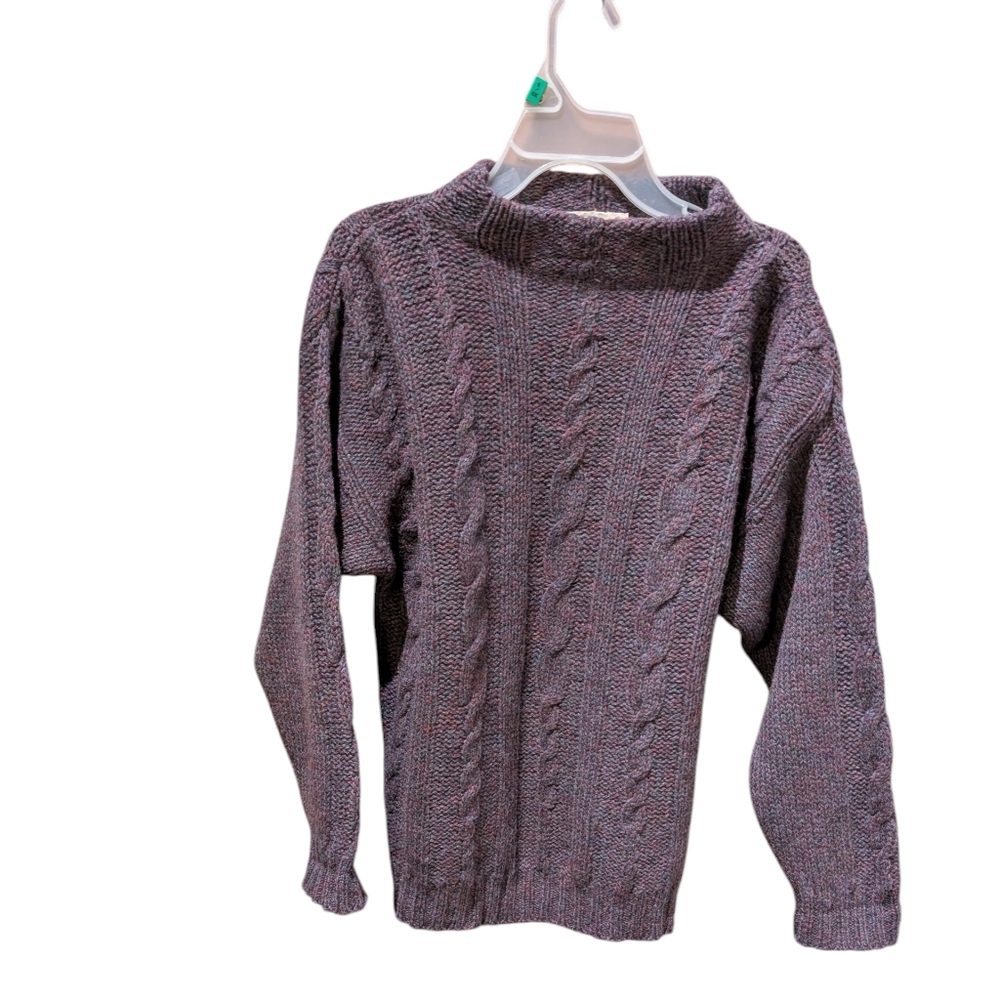 Cable Knit Purple/Mult Colored 100% Wool Stanley Blacker Women's Sweater Sz S.
